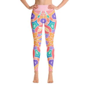 High Waist Pastel Colored Mandala Pink Yoga Pants Leggings - Yoga Leggings - Chakra Galaxy