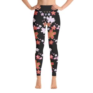 Lotus Flower Pattern Leggings Black High Waist Yoga Pants - Yoga Leggings - Chakra Galaxy