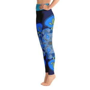 Mandala Flower Pattern High Waist Blue Yoga Pants Leggings - Yoga Leggings - Chakra Galaxy