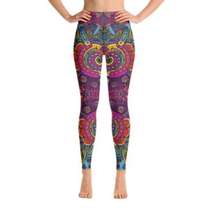 Multicolor High Waist Playful Boho All-Over Yoga Leggings Pants - Yoga Leggings - Chakra Galaxy