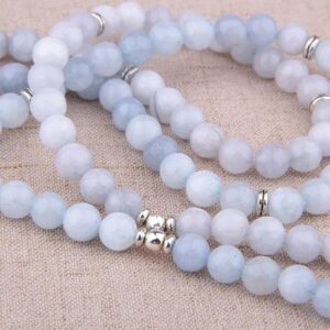 Natural Stone Beads Aquamarine With Lotus Charm Mala Necklace - Pendants - Chakra Galaxy