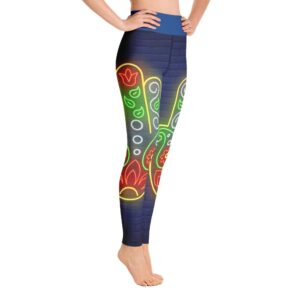 Neon Color Hamsa Hand High Waist Leggings Blue Yoga Pants - Yoga Leggings - Chakra Galaxy