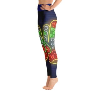 Neon Color Hamsa Hand High Waist Leggings Blue Yoga Pants - Yoga Leggings - Chakra Galaxy