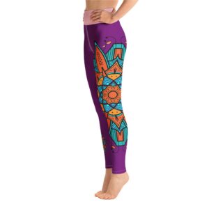 Orange And Teal Mandala High Waist Purple Yoga Pants Leggings - Yoga Leggings - Chakra Galaxy