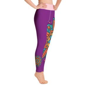 Orange And Teal Mandala High Waist Purple Yoga Pants Leggings - Yoga Leggings - Chakra Galaxy