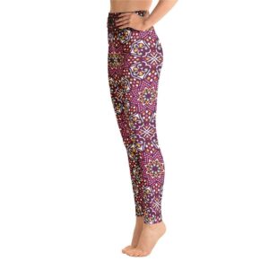 Pink Artistic Bohemian Mandala Pattern High Waist Yoga Pants - Yoga Leggings - Chakra Galaxy