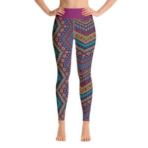 Pink Bohemian Criss Cross Aztec Pattern High Waist Yoga Pants - Chakra Galaxy