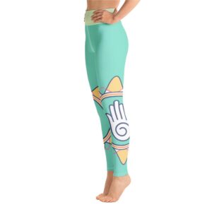 Playful Hamsa Hand High Waist Leggings Light Green Yoga Pants - Yoga Leggings - Chakra Galaxy