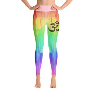 Rainbow Drip Design Om Symbol High Waist Yoga Pants Leggings - Yoga Leggings - Chakra Galaxy