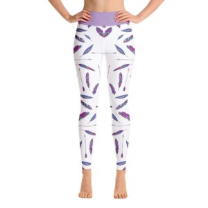 White Eccentric Bohemian Feathers Pattern Yoga Leggings - Yoga Leggings - Chakra Galaxy