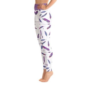 White Eccentric Bohemian Feathers Pattern Yoga Leggings - Yoga Leggings - Chakra Galaxy