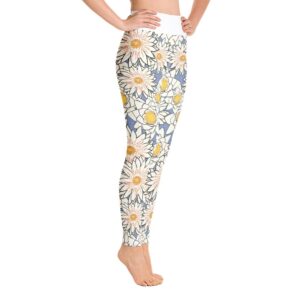 White Lotus High Waist Flower Pattern Yoga Pants Leggings - Yoga Leggings - Chakra Galaxy