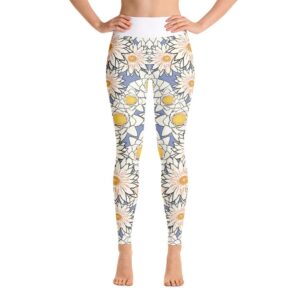 White Lotus High Waist Flower Pattern Yoga Pants Leggings - Yoga Leggings - Chakra Galaxy