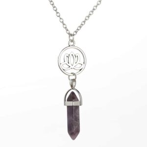 Amethyst Hexagon Column Lotus Flower Purity Symbol Necklace