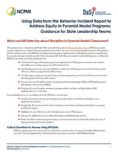 Using Data from the Behavior Incident Report to Address Equity in Pyramid Model Programs: Guidance for State Leadership Teams Thumbnail view