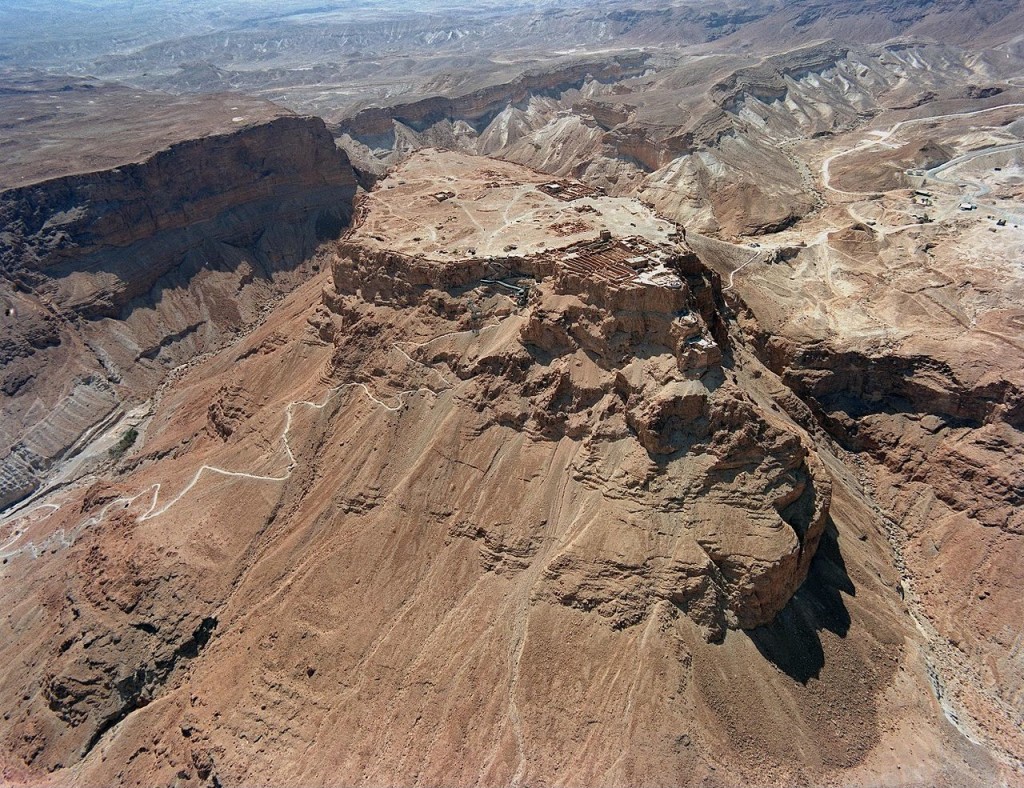 Aerial view showing Masada and the Snake Path