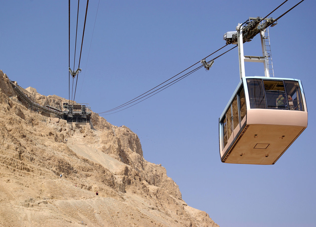 Cable car heading down from Masada