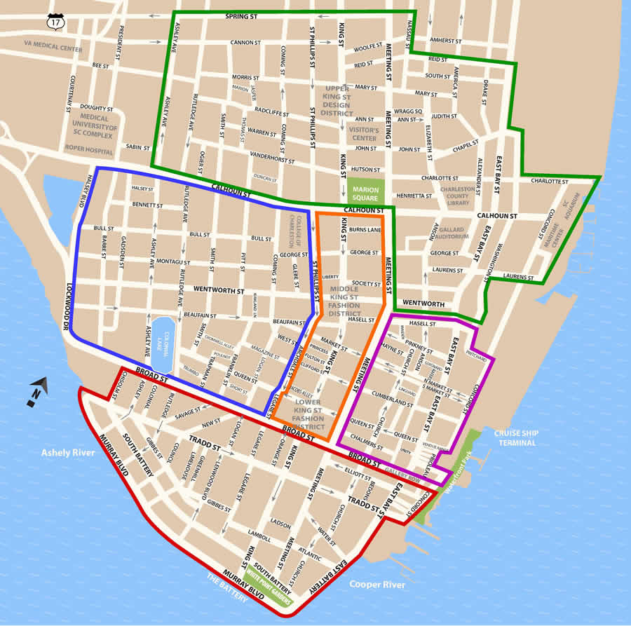 Fun things to do in Charleston : Historic District Map of Charleston. 