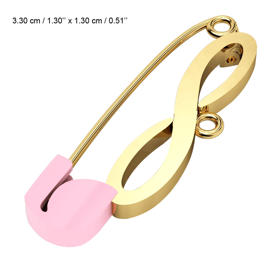 baby safety pin, classic clasp – infinity, made of 18k gold vermeil on 925 sterling silver with pink enamel