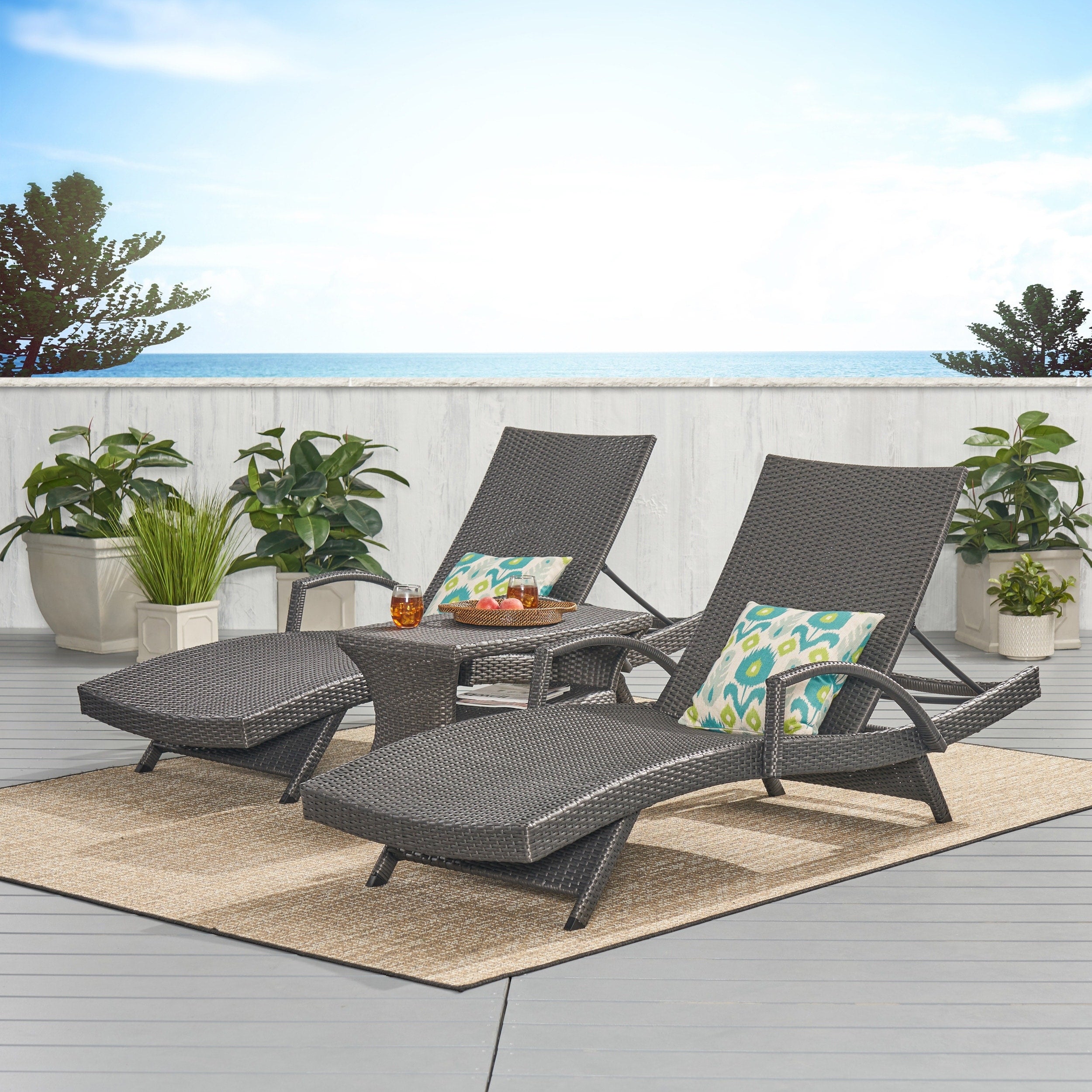 Pacific Outdoor 3-piece Wicker Armed Chaise Lounge Set by Christopher ...