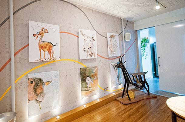 Goat-themed art sets the scene in the cheese tasting room