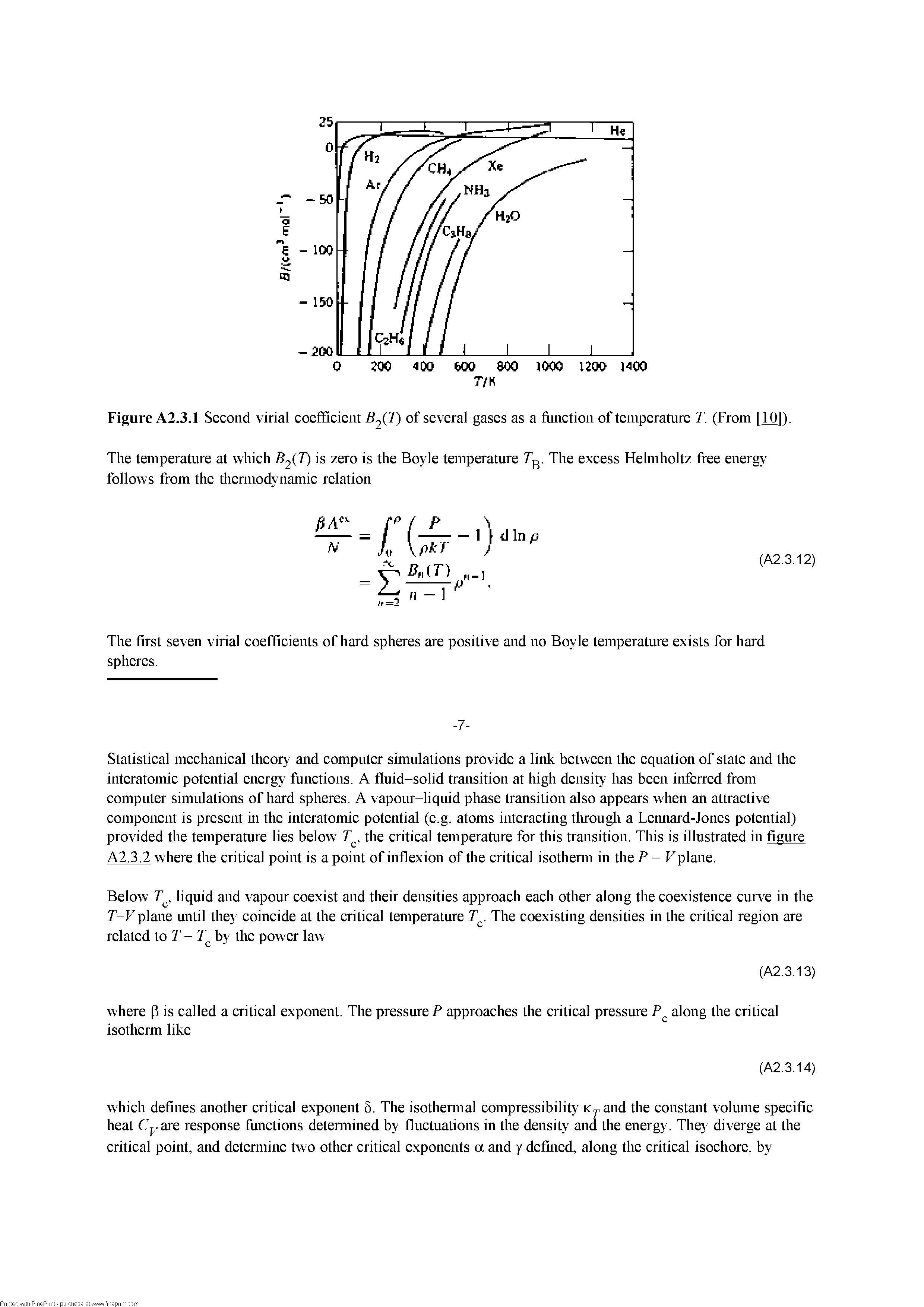 Figure A2.3.1 Second virial coefFicient BJT) of several gases as a fimction of temperature T. (From [10]).