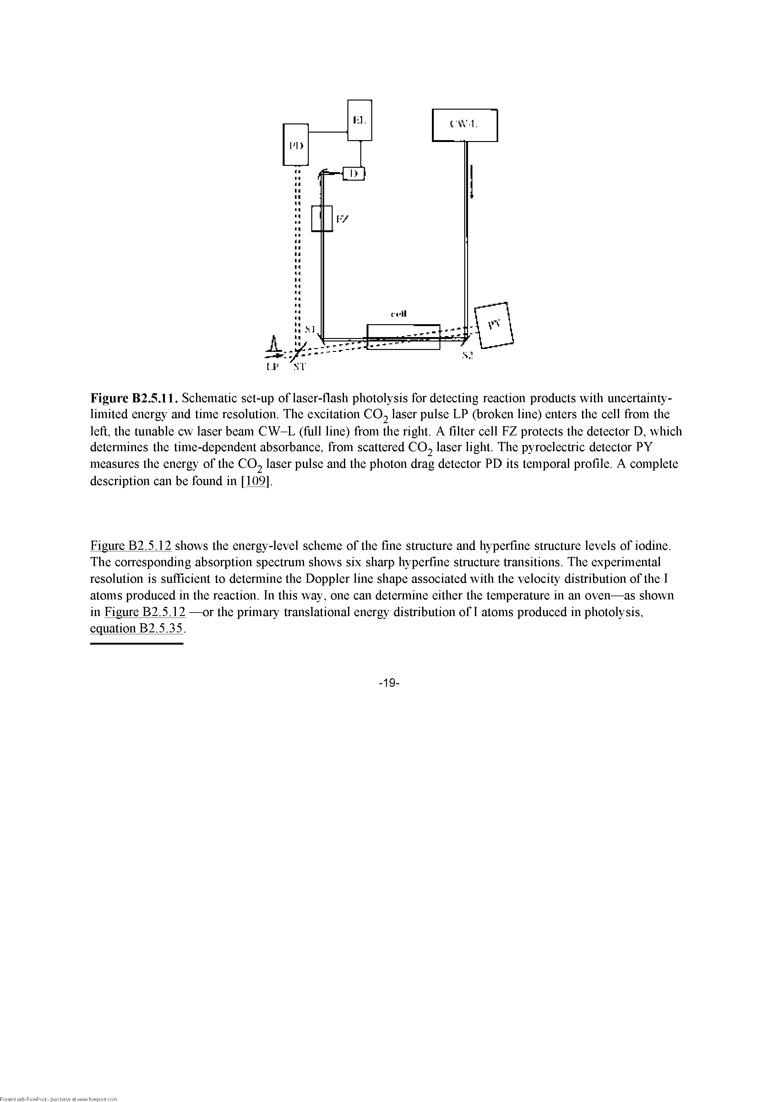 Figure B2.5.11. Schematic set-up of laser-flash photolysis for detecting reaction products with uncertainty-limited energy and time resolution. The excitation CO2 laser pulse LP (broken line) enters the cell from the left, the tunable cw laser beam CW-L (frill line) from the right. A filter cell FZ protects the detector D, which detennines the time-dependent absorbance, from scattered CO2 laser light. The pyroelectric detector PY measures the energy of the CO2 laser pulse and the photon drag detector PD its temporal profile. A complete description can be found in [109].