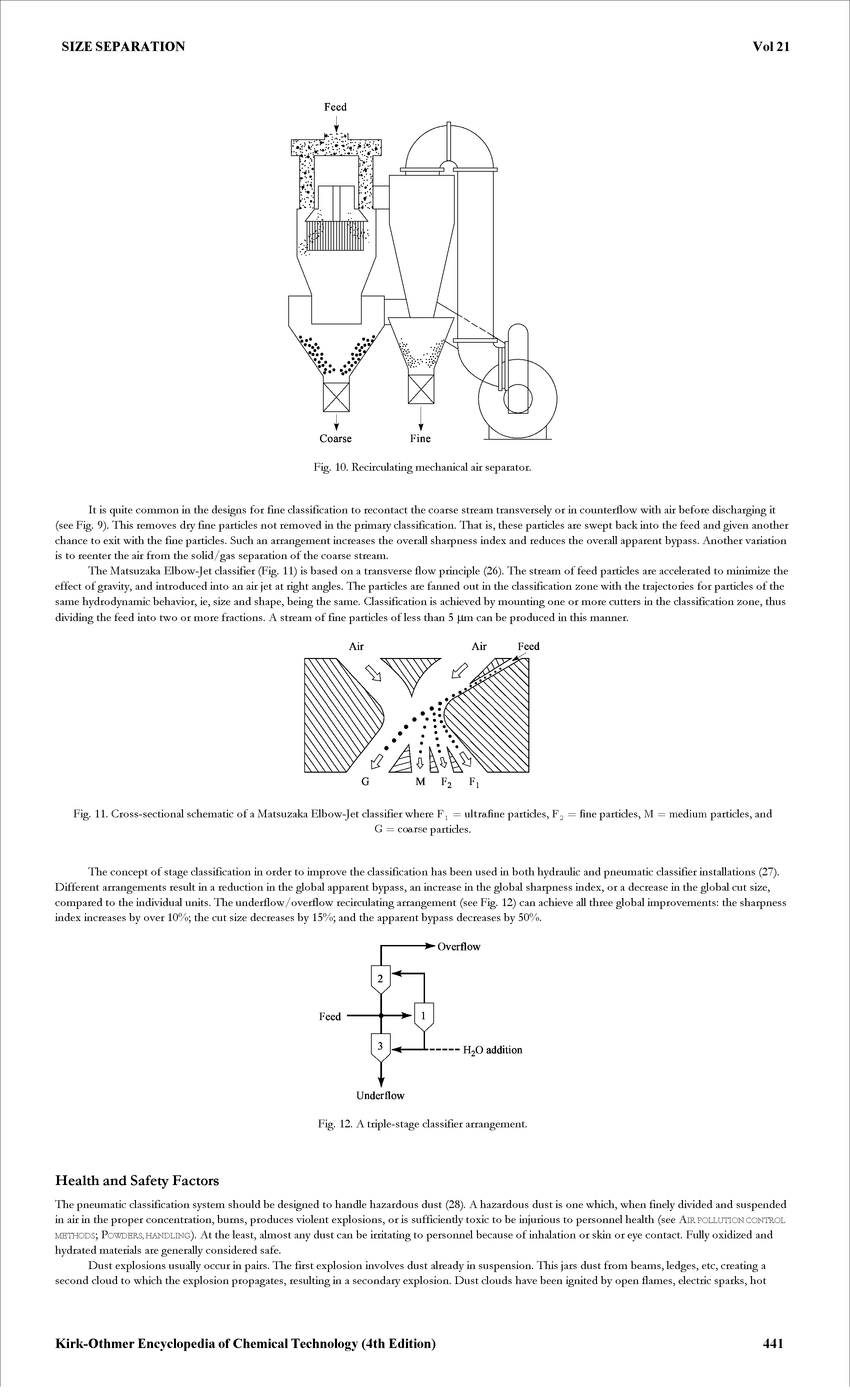 Fig. 11. Cross-sectional schematic of a Matsu2aka Elbow-Jet classifier where Fj = ultrafine particles, F2 = fine particles, M = medium particles, and...