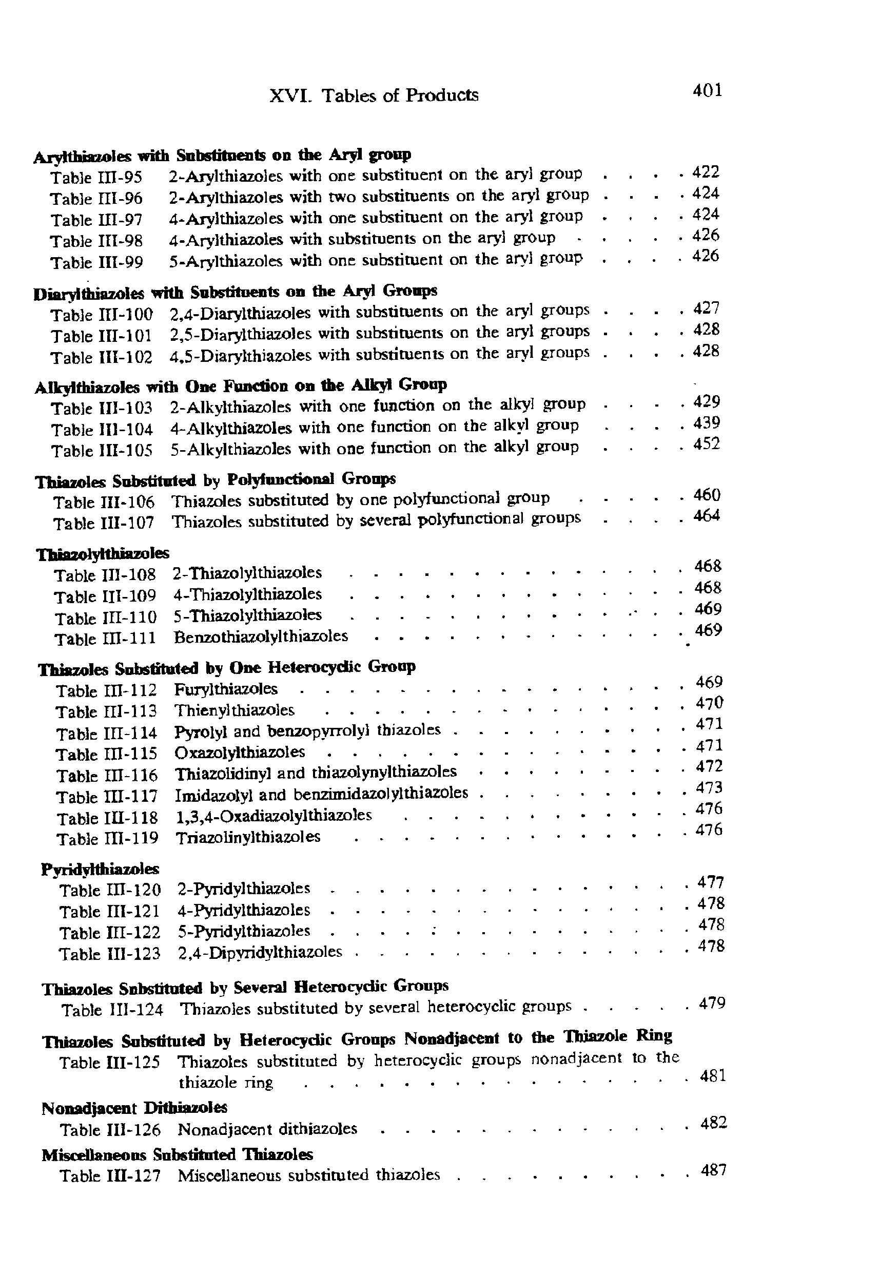 Table ITI-100 2,4-Diarylthiazoles with substituents on the aryl groups Table III-lOl 2,5-Diarylthiazoles with substituents on the aryl groups Table 111-102 4,5-Diarylthiazoles with substituents on the aryl groups...