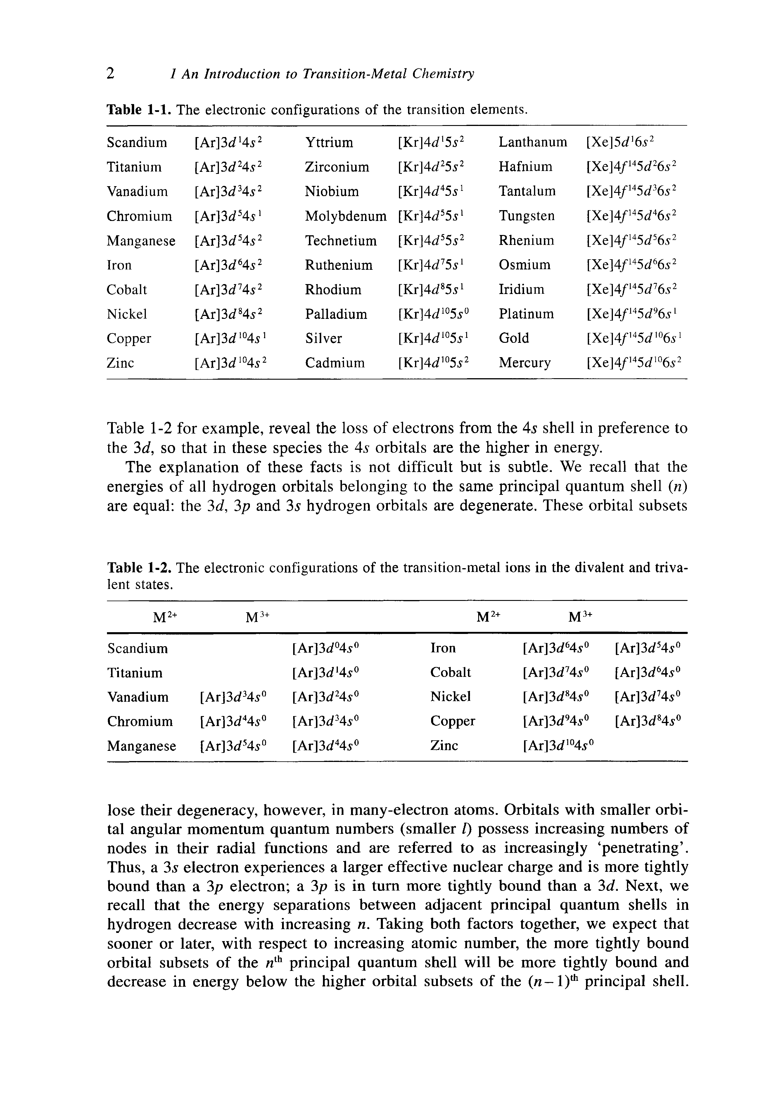 Table 1-2. The electronic configurations of the transition-metal ions in the divalent and triva-lent states.