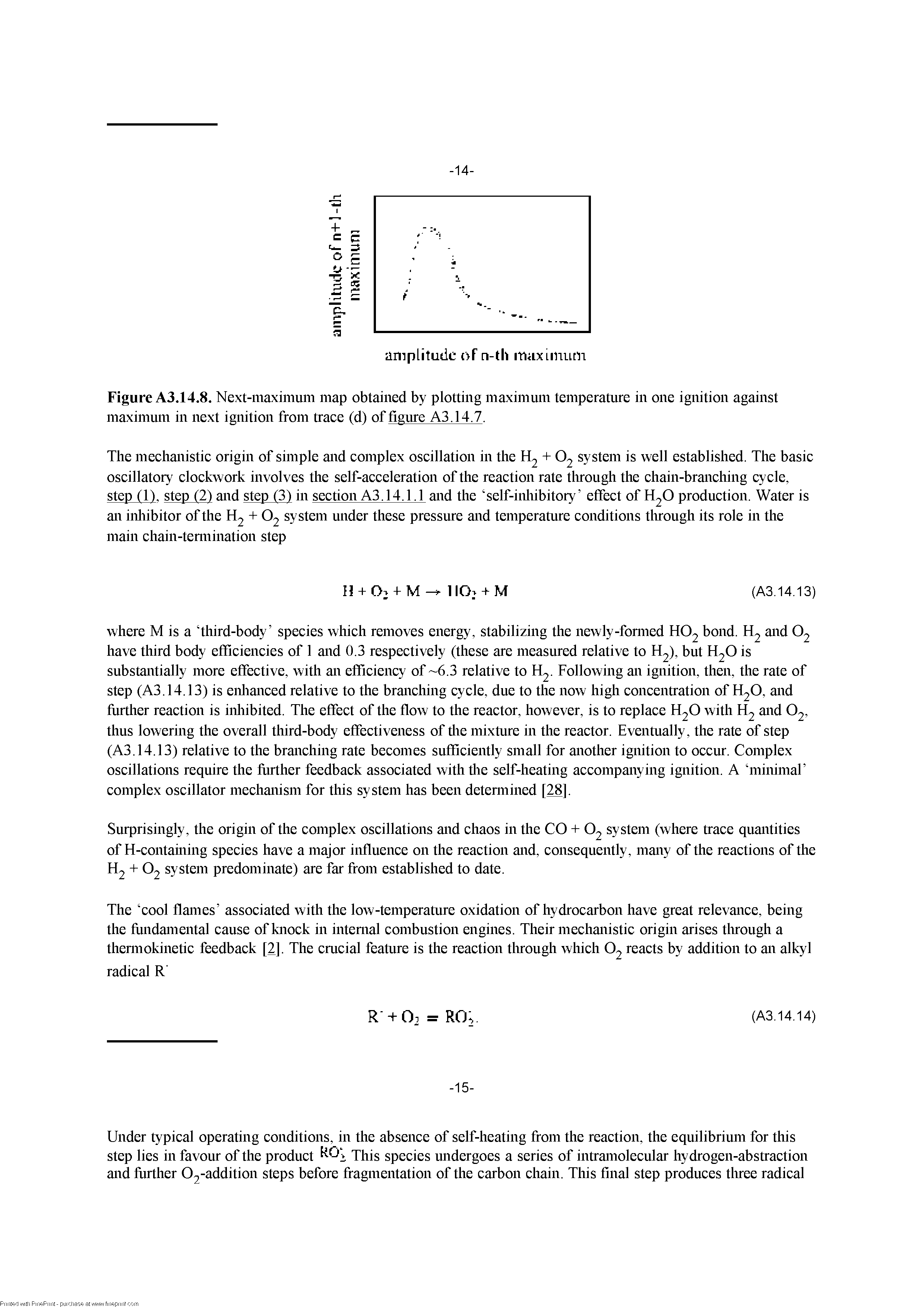 Figure A3.14.8. Next-maximum map obtained by plotting maximum temperature in one ignition against maximum in next ignition from traee (d) of figure A3,14,7.