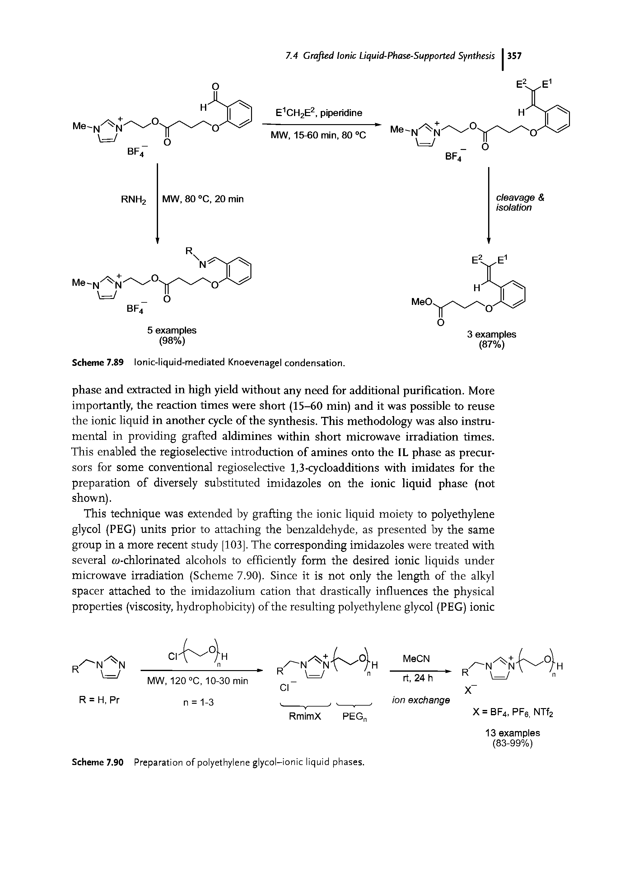 Scheme 7.90 Preparation of polyethylene glycol-ionic liquid phases.