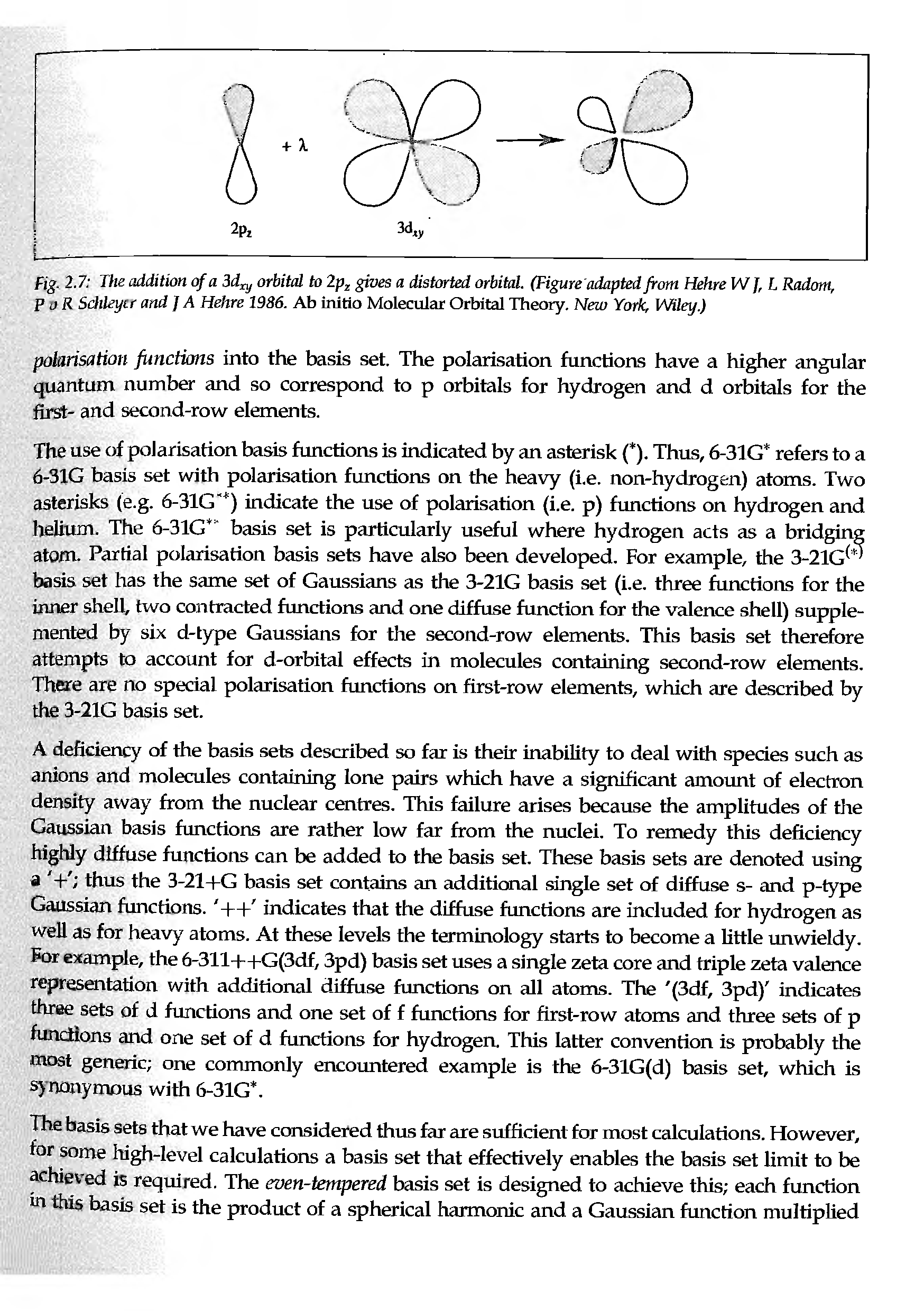 Fig. 2.7 The addition of a 3d orbital to 2p gives a distorted orbital. (Figure adapted from Hehre WJ, L Radom, p i)R Sdileycr and ] A Hehre 1986. Ab initio Molecular Orbital Theory. New York, Wiley.)...