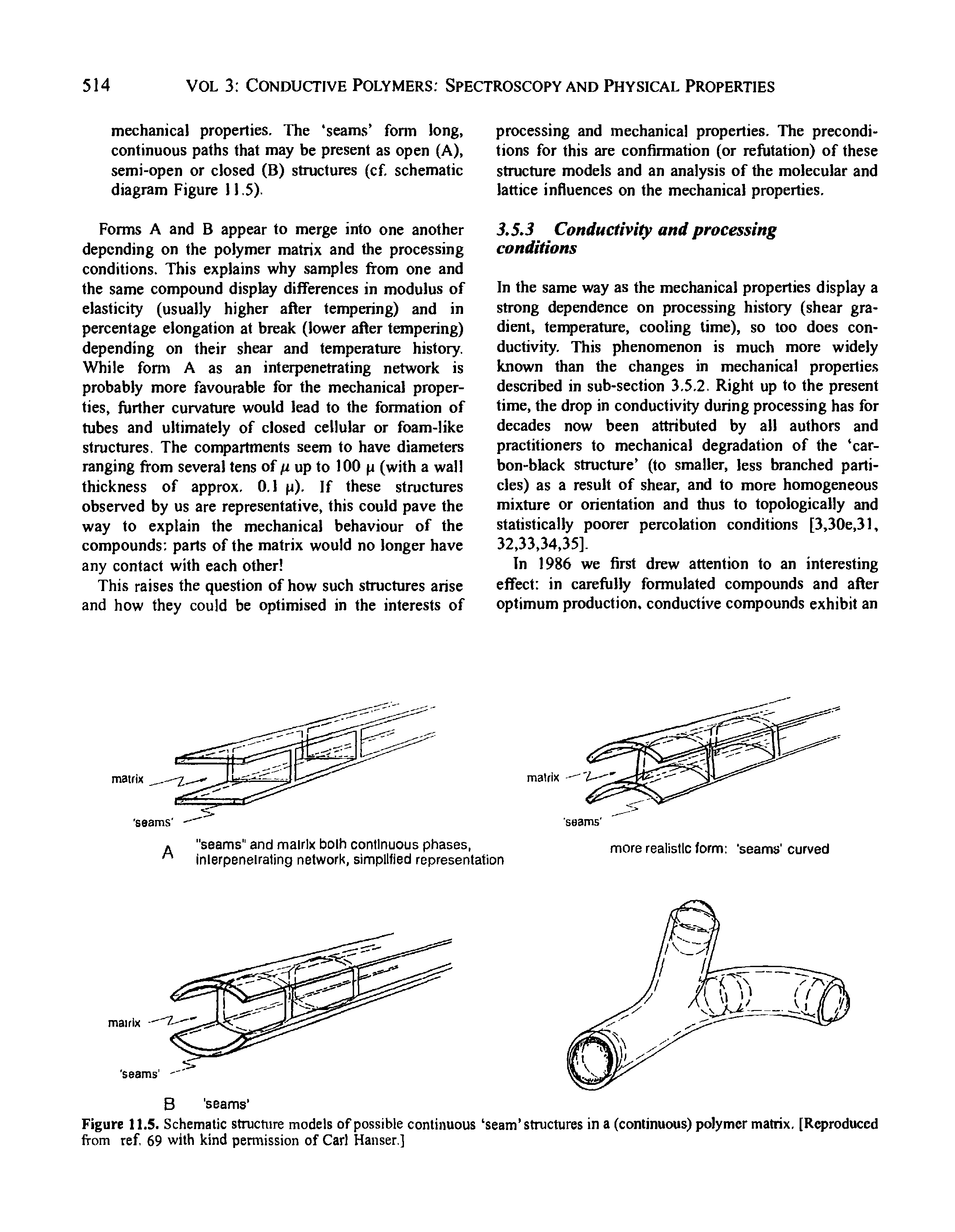 Figure 11.5. Schematic structure models of possible continuous seam structures in a (continuous) polymer matrix. [Reproduced from ref 69 with kind permission of Carl Hanser ]...