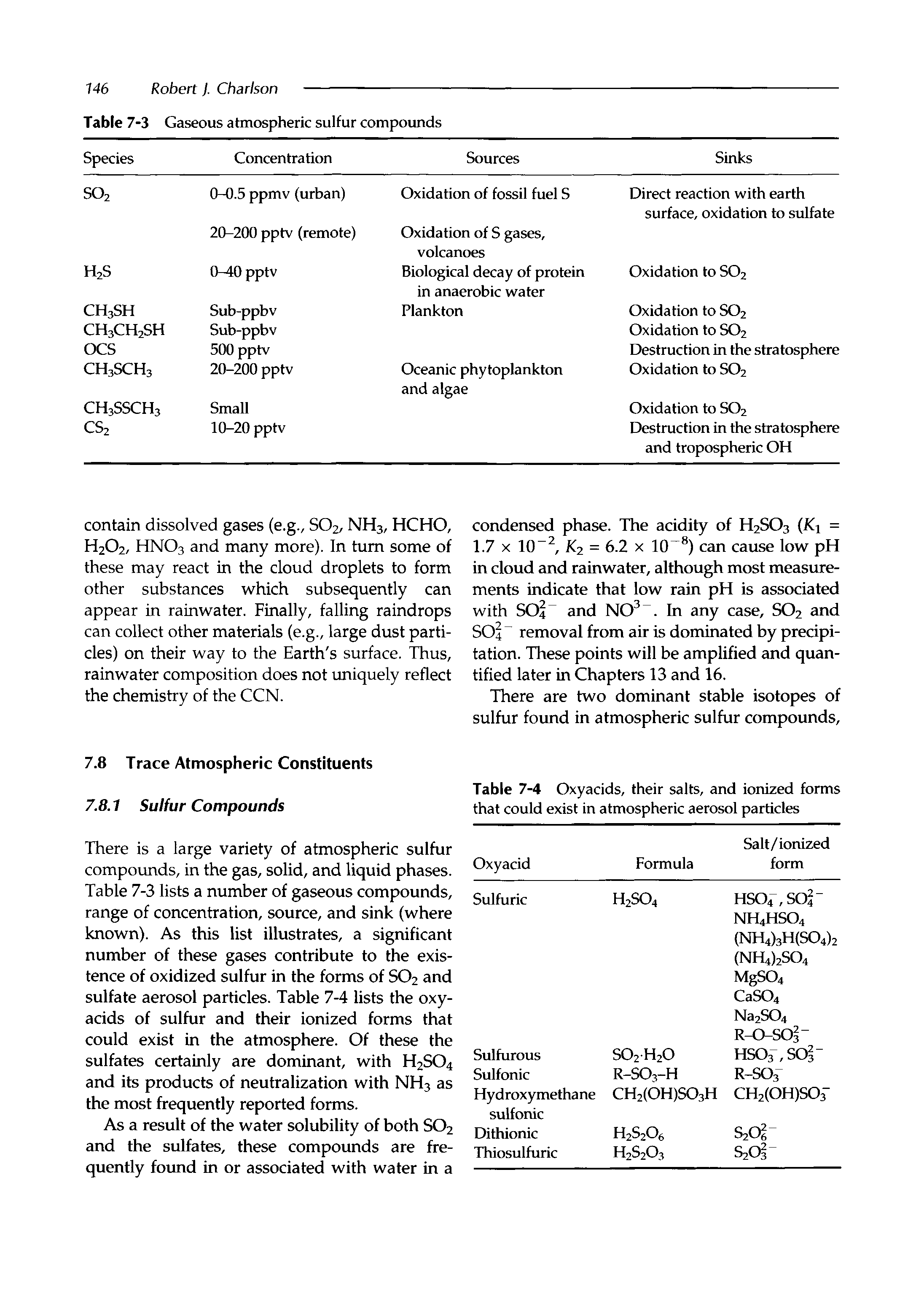 Table 7-4 Oxyacids, their salts, and ionized forms that could exist in atmospheric aerosol particles...