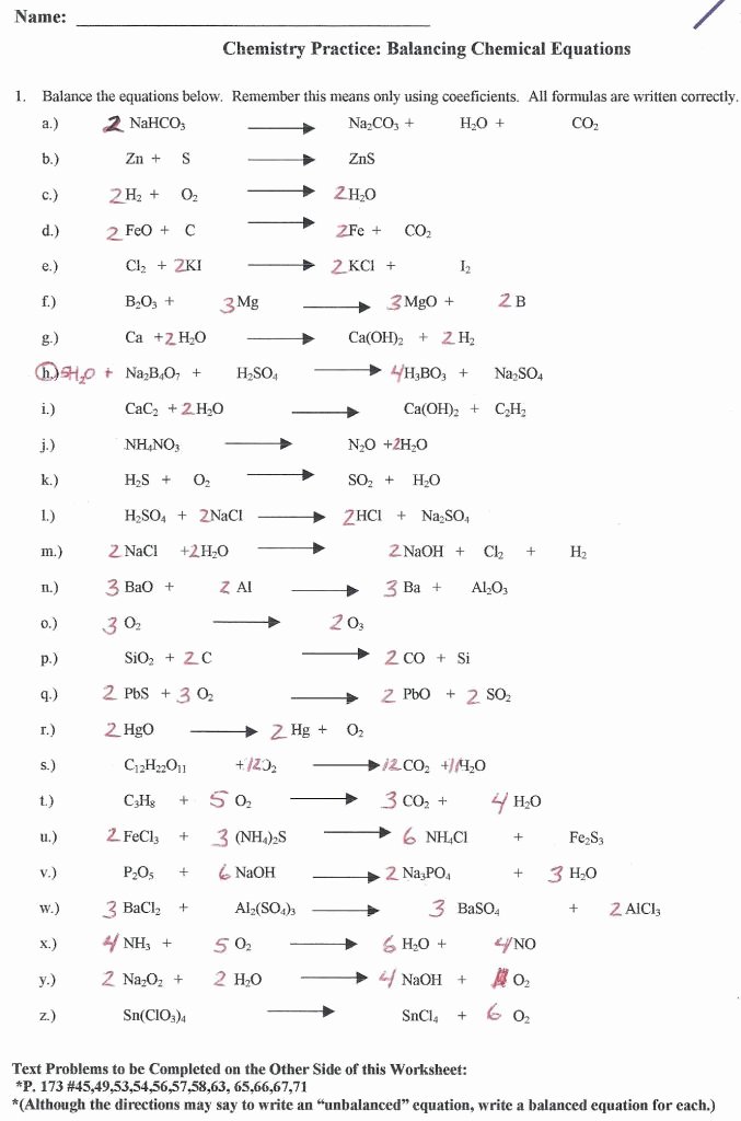 49 Balancing Equation Worksheet With Answers