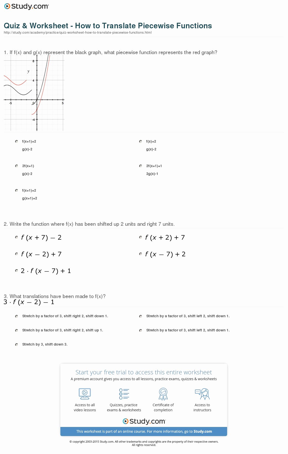 Graphing Piecewise Functions Worksheet New Quiz &amp; Worksheet How to Translate Piecewise Functions