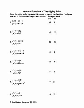 Inverse Functions Worksheet with Answers Fresh Inverse Functions Identifying Pairs by We Re Bruyn Math