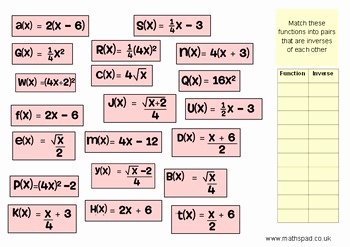 Inverse Functions Worksheet with Answers Fresh Inverse Functions Matching Activity by Nicola Waddilove