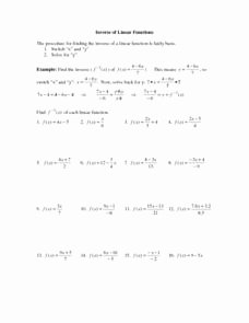 Inverse Functions Worksheet with Answers Inspirational Inverse Of Linear Functions 9th 11th Grade Worksheet