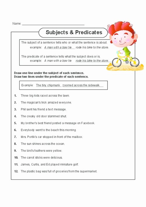 Identify Subject And Predicate Worksheet