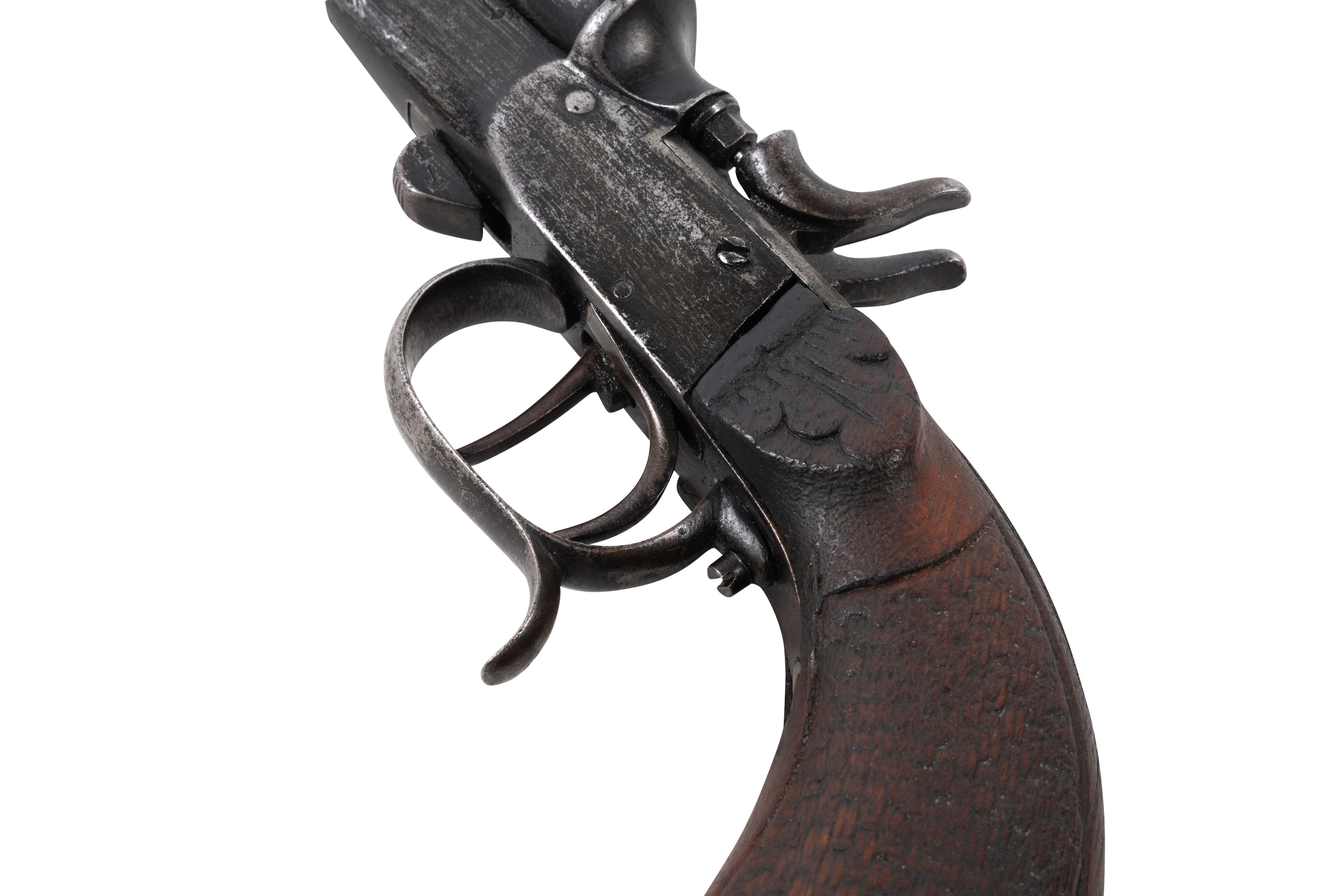 Lot 95 - A 19TH CENTURY BELGIAN DOUBLE-BARRELED PISTOL