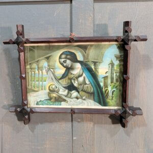 Mysterious & Atmospheric Vintage Framed Religious Print of Italian Madonna & Child