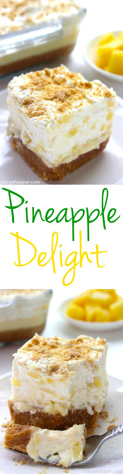 Pineapple Delight- Perfect cold dessert for summer bbqs or potlucks. So refreshing!