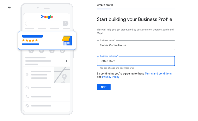 Start building your Business Profile