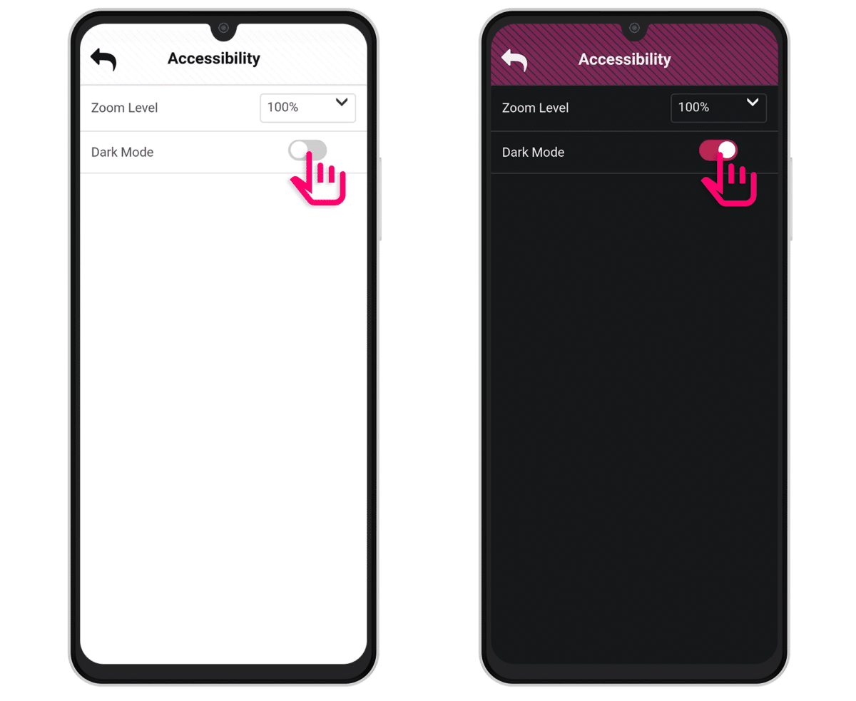 Dark mode functionality Phone mockup