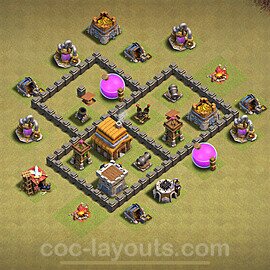 TH4 Max Levels CWL War Base Plan with Link, Anti Everything, Copy Town Hall 4 Design 2024, #19