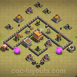 TH4 Anti 3 Stars CWL War Base Plan with Link, Anti Everything, Copy Town Hall 4 Design 2024, #21