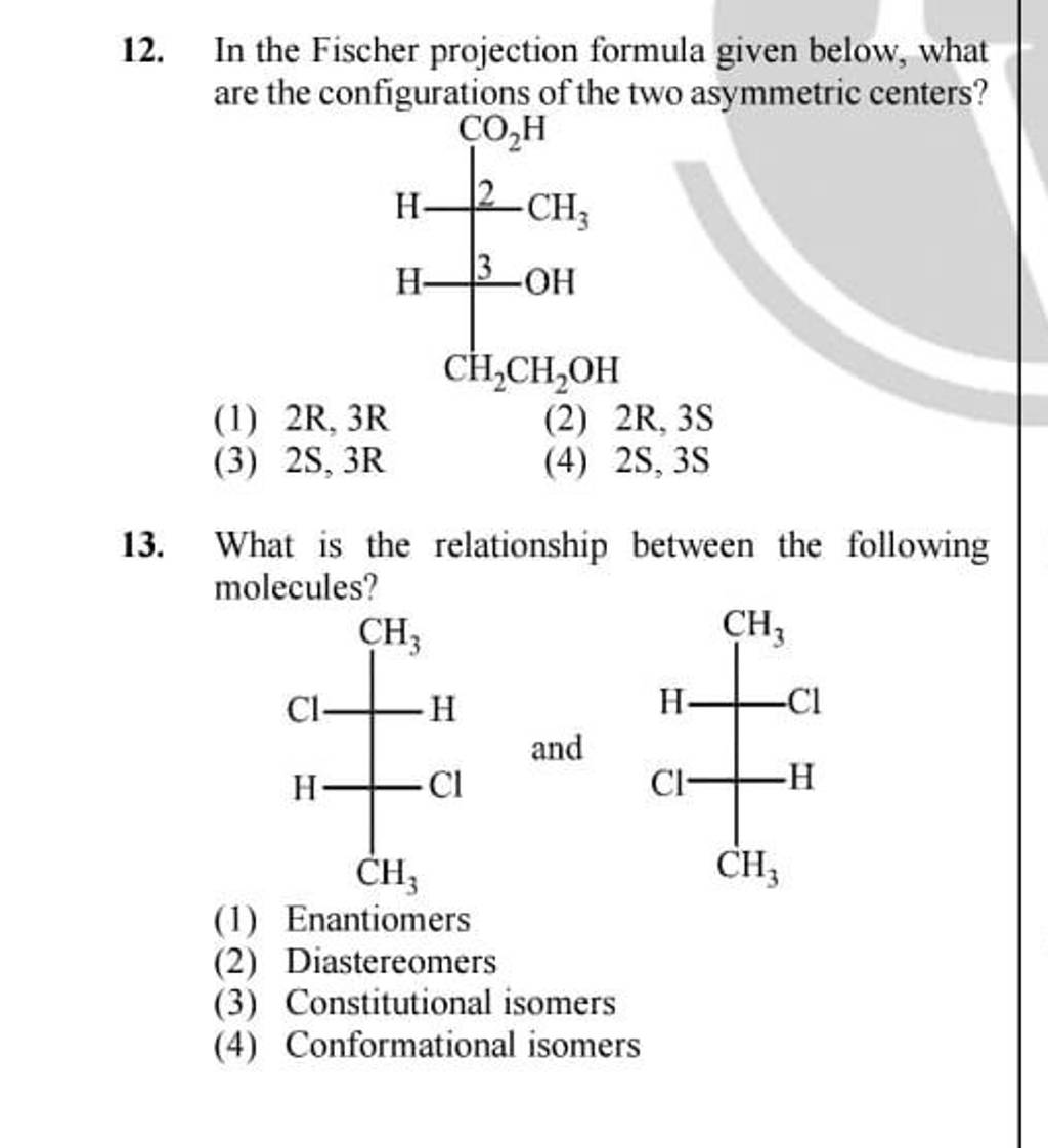 In the Fischer projection formula given below, what are the configurat