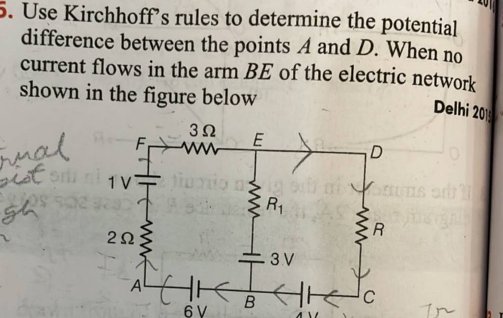 Use Kirchhoff's rules to determine the potential difference between the p..